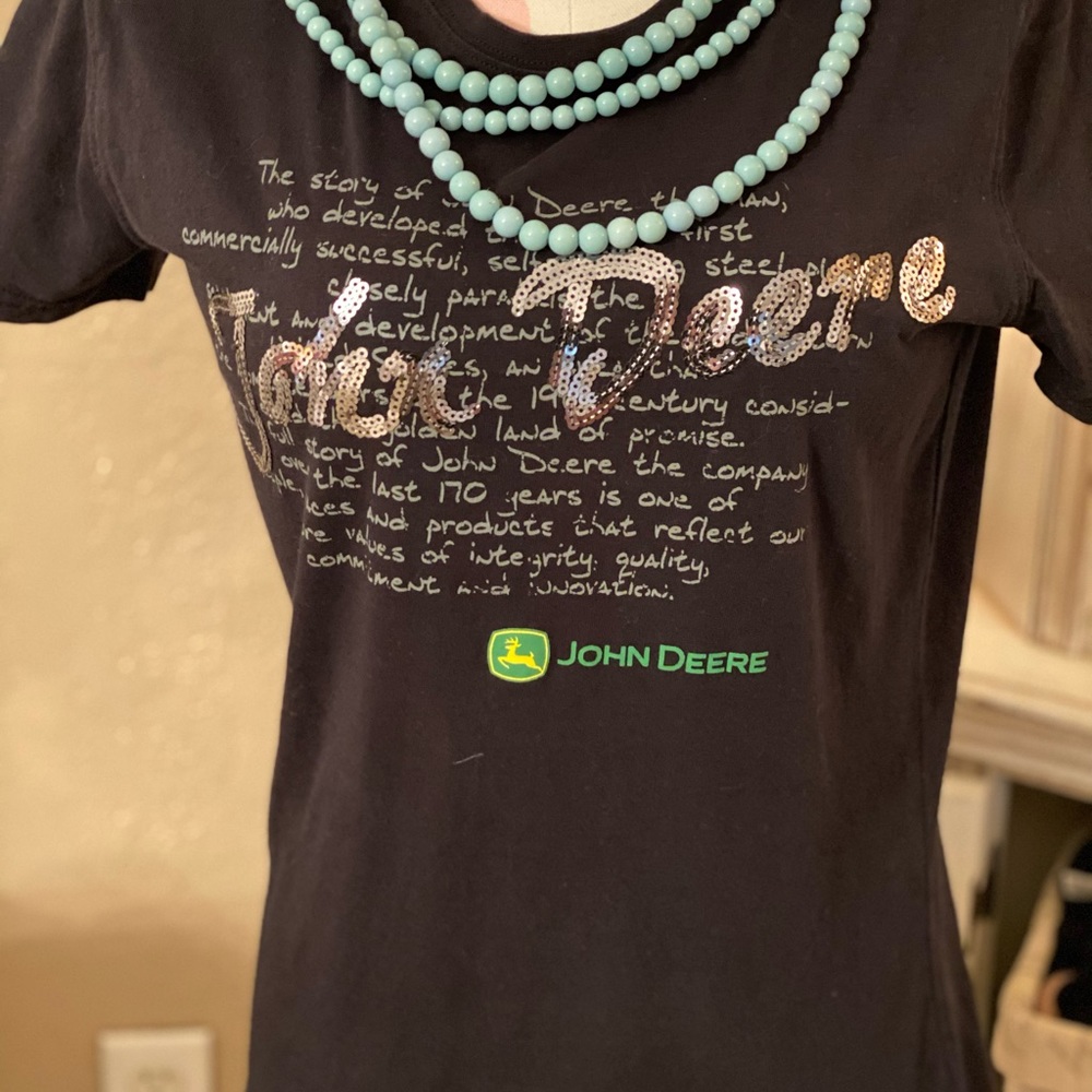John Deere black T shirt with sequins